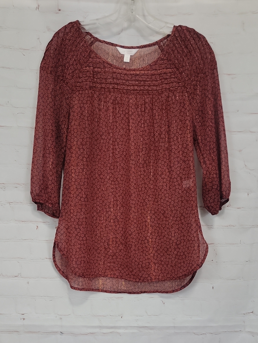 Women's Burgundy Pintuck Peasant Blouse
